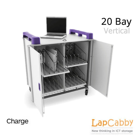 Laptop Charging Trolley - 20 bays of Vertical Storage & Security