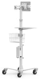 Medical Rolling Cart / Kiosk with Universal Articulating Arm - fits up to 13" Tablets (White)
