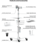 Medical Rolling Cart / Kiosk with VESA Articulating Arm (White)