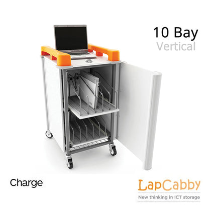 Laptop Charging Trolley - 10 bays of Vertical Storage & Security