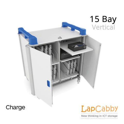 Laptop Charging Trolley - 15 bays of Vertical Storage & Security