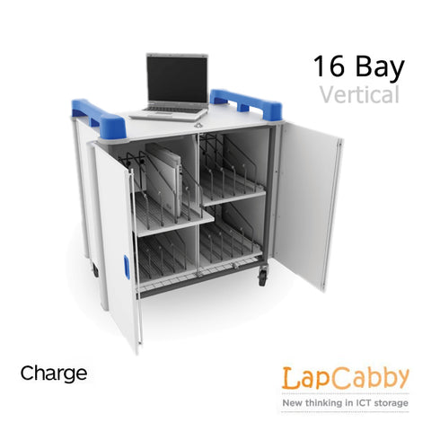 Laptop Charging Trolley - 16 bays of Vertical Storage & Security