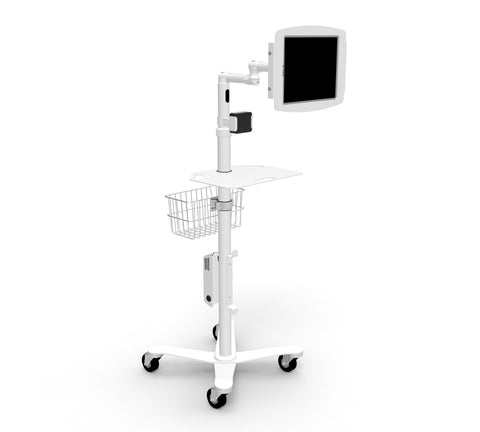 Medical Rolling Cart / Kiosk with VESA Articulating Arm (White)